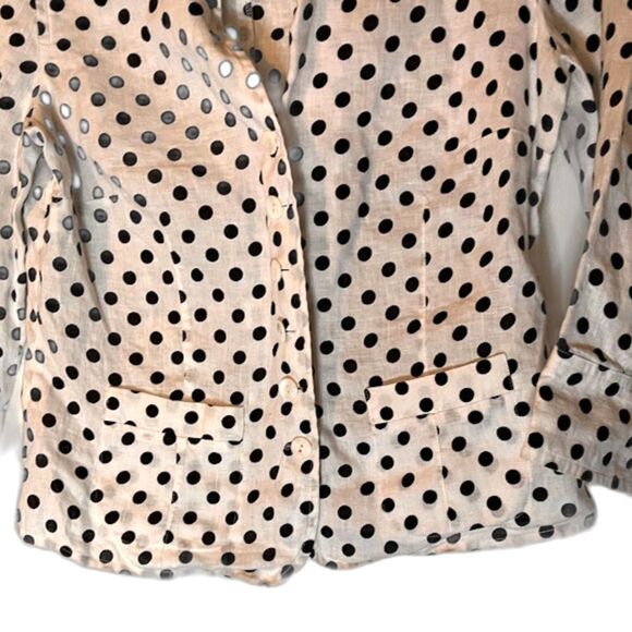 Talbots Petites Shacket 6P White Black Polka Dots 100% Linen Business Casual - Picture 4 of 8